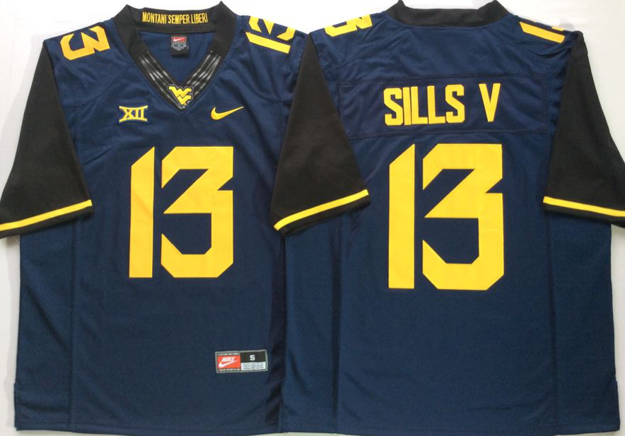 NCAA Men West Virginia Mountaineers Blue #13 SILLS V